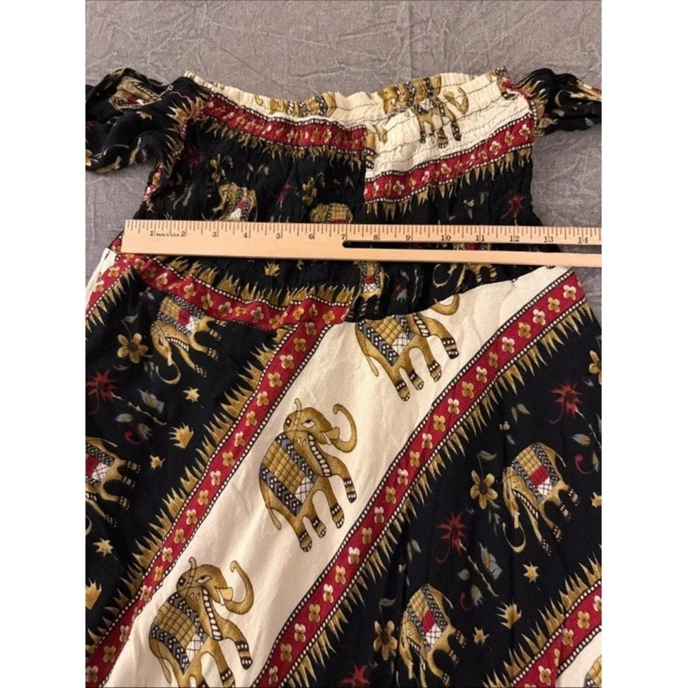 Unbranded Elephant Print‎ Smocked Boho Maxi Skirt Dress Black White Red 017